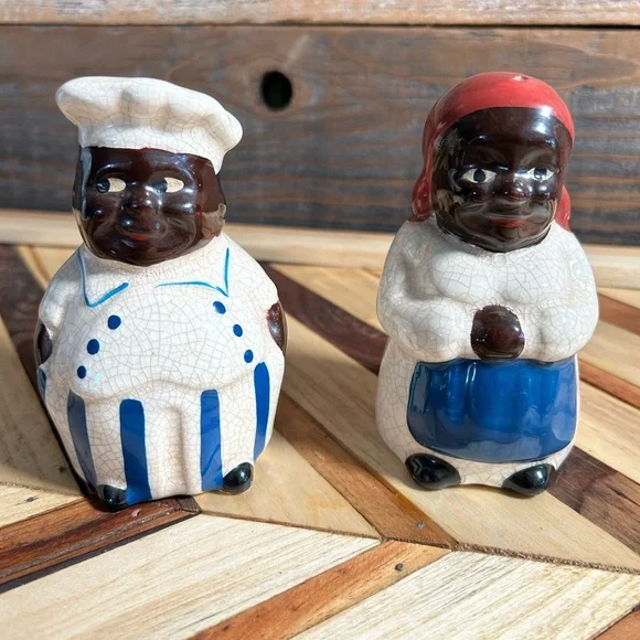 Vintage Aunt Jemima and Uncle Moses Salt Pepper Shakers Black Americana Chef - Picture 1 of 16